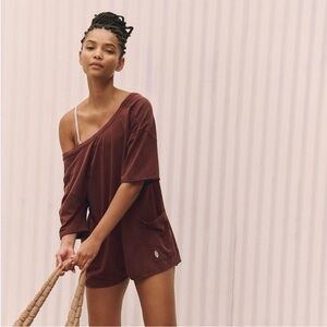 Free People FP Movement Hot Shot Romper L Oversized Washed Rust One-Piece